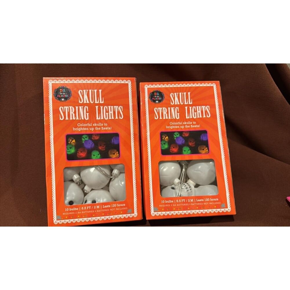 Skull String Lights Set wo Bulbs 6.5 Colorful Skulls